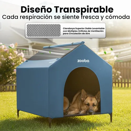 Vista 3 de Casa para perros 2 en 1 de 42" pulgadas para perros medianos, casa elevada para perros al aire libre e interior, refugio de cachorros en exteriores