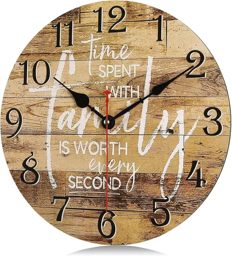 Vista 5 de Lafocuse Reloj de Pared Silencioso Marrón de 12 Pulgadas que Funciona con Pilas, Reloj de Pared Decorativo de Granja Familiar para Decoración