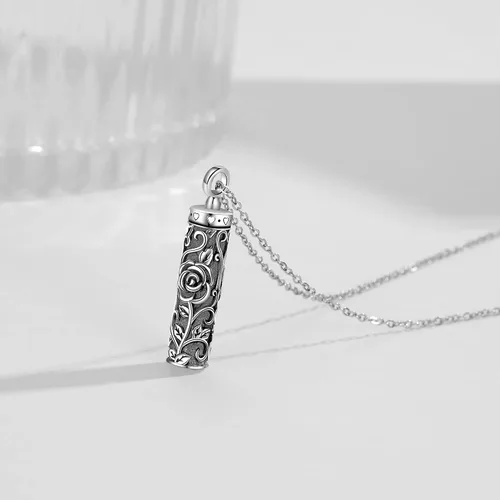 Vista 3 de Collar con colgante de urna de cenizas de cremación y árbol de la vida para mujer, plata de ley US1