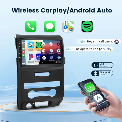 Vista 3 de Radio de coche 2G+64G Android15 estéreo para Ford F150 2009-2012 con Carplay inalámbrico/Android Auto con navegación GPS WiFi, pantalla táctil de 9