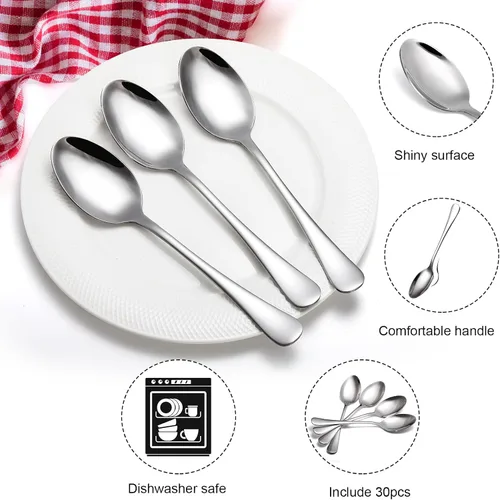 Vista 3 de Juego de 30 cucharadas grandes de acero inoxidable de grado alimenticio de 8 pulgadas, cuchara de sopa de metal para el hogar, cocina o restaurante