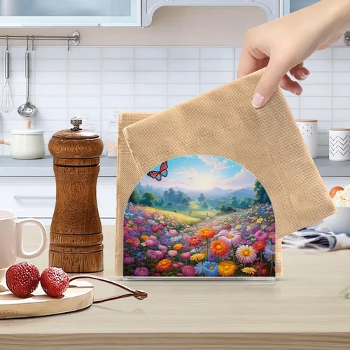 Vista 6 de Servilleteros de flores de primavera con mariposas para mesas, servilleteros de acrílico transparente, servilleteros de cóctel para cocina