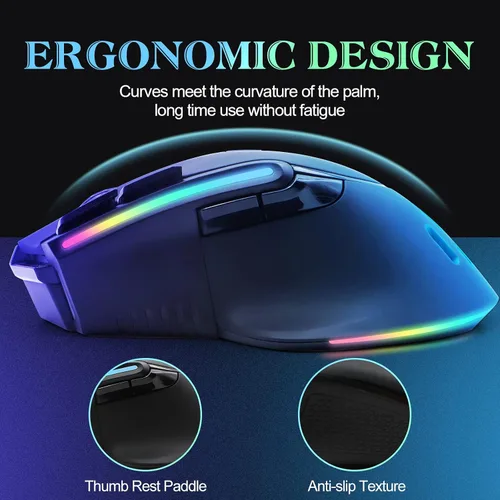 Vista 6 de VEGCOO Wireless Gaming Mouse, Slient Gaming Mouse with Double Click & Back to Desktop Key, Rechargeable RGB Gamer Mouse with Side Buttons