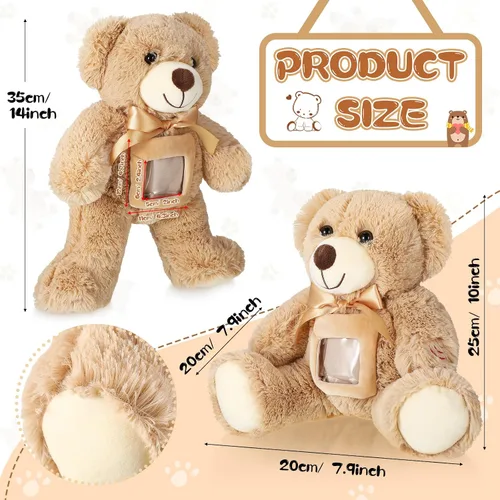 Vista 2 de Libima Oso de recuerdo de 14 pulgadas con grabadora de voz, juguete de peluche suave con un marco de fotos, abrazos, regalo conmemorativo para baby