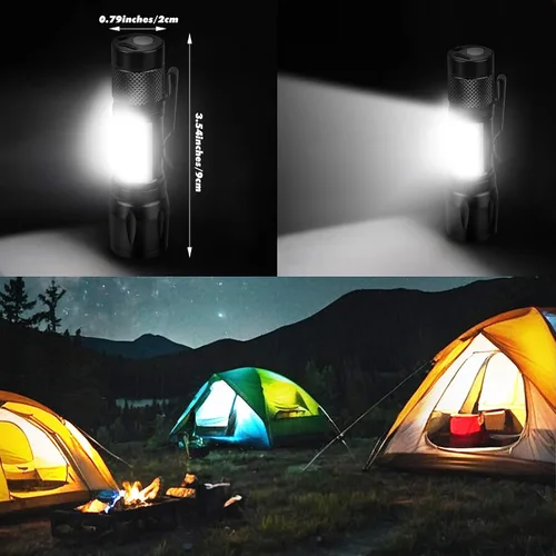 Vista 2 de KunHe Paquete de 4 linternas recargables USB-C mini pequeñas LED Linternas brillantes con clip Ligero EDC con luz lateral COB para camping, hogar
