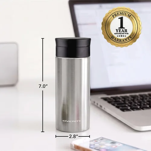 Vista 7 de OVENTE MSA12S - Taza aislada al vacío de acero inoxidable, 12 oz, color plateado Portable Double Wall Handheld Tumbler with Tea Infuser, BPA-Free