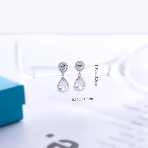 Vista 5 de Conjunto de joyería para boda, aretes de lagrima y collar con dije de circonio cúbico