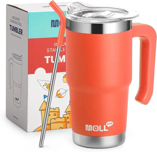 Vista 10 de Vaso de 16 onzas con asa, reutilizable, de acero inoxidable, aislado al vacío, con tapa y pajilla, para mujeres y niñas (verde manzana)