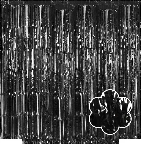 Vista 8 de Paquete de 5 cortinas de papel de aluminio negro de 3.2 x 9.8 pies, cortinas de oropel metálico con flecos, telón de fondo para cabina de fotos