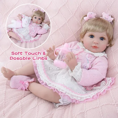 Vista 3 de Muñecas de Bebé Reborn Realistas - Muñeca de Bebé Realista de 22 pulgadas Flexible y Suave con Accesorios de Juguete de Alimentación Bebé Niña