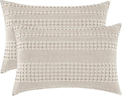 Vista 9 de PHF Fundas de almohada 100% algodón con tejido de gofre de 24 x 24 pulgadas, paquete de 2 fundas cuadradas para decoración elegante del hogar, sin