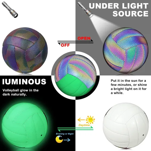 Vista 3 de EVZOM Balón de voleibol que brilla en la oscuridad tamaño 5, pelotas de voleibol reflectantes de cuero brillante, regalo para niños, hombres
