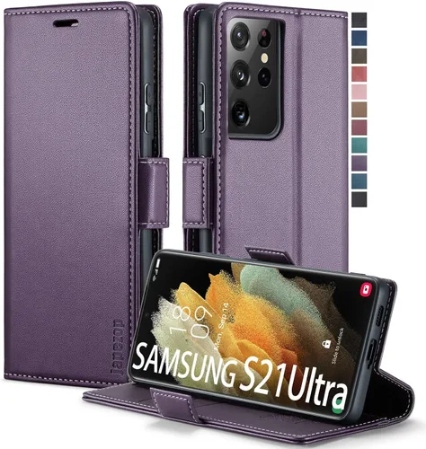 Vista 34 de Funda tipo cartera para Samsung Galaxy S21 5G con bloqueo RFID, color negro