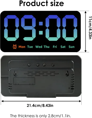 Vista 2 de Reloj de pared digital con atenuador de brillo de pantalla grande, reloj de pared digital LED con pantalla RGB, pequeño reloj de pared para sala