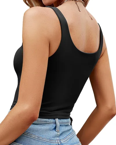 Vista 3 de Locoowai 3 piezas de camiseta sin mangas para mujer, cuello cuadrado, camiseta sin mangas para fitness, informal, básica, para entrenamiento, yoga