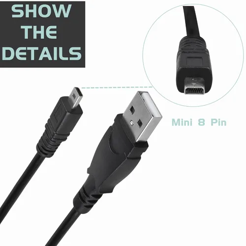 Vista 2 de Cable de alimentación USB Mini-8pin de 3.3 pies para Nikon Coolpix P50 S520 S230 S220 S3500 P500