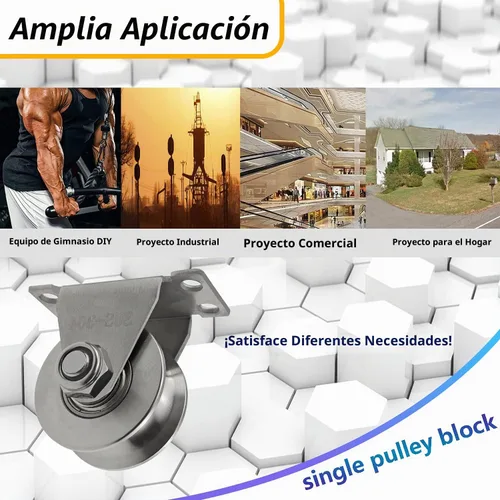 Vista 6 de Polea de rueda de ranura de acero inoxidable, bloque de polea súper silencioso para equipos de gimnasio de bricolaje, rodamiento dúplex desmontable