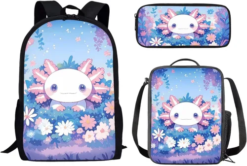 Vista 29 de Paquete de 3 bolsas escolares con estampado de bandera estadounidense para niños, mochila de gran capacidad para laptop, con cremallera, estuche