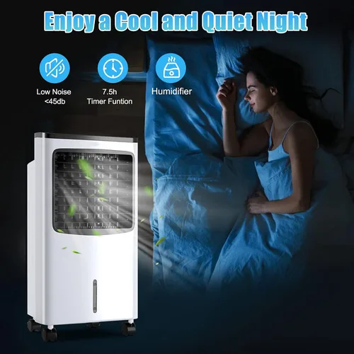 Vista 6 de Enfriador de aire evaporativo 3 en 1, enfriador de aire oscilante ancho con humidificador, control remoto, 2 paquetes de hielo y tanque de agua