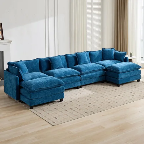 Vista 60 de Sofá seccional modular, sofá seccional en forma de L de 76.7 pulgadas con otomana móvil, cómodo loveseat de chenilla nube con reposabrazos