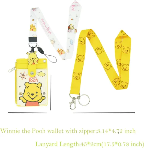 Vista 2 de Winnie - Lindo tarjetero con cordón, tarjetero para tarjetas de crédito de identificación de Pooh, bolsa con cordón, funda para tarjetas de cuello