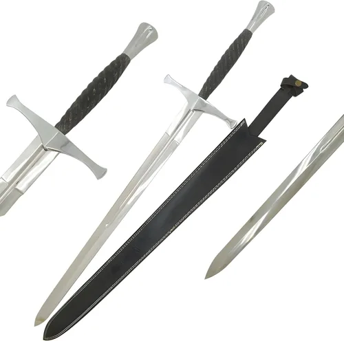 Vista 9 de Medieval Warrior Fantasy Claymore - Espada real con funda de cuero negro