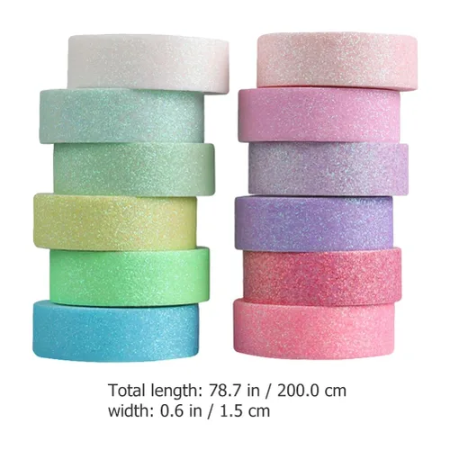Vista 2 de LOGOFUN Juego de 12 rollos de cinta washi con purpurina, cinta adhesiva colorida para manualidades, manualidades, álbum de recortes (0.591 in)