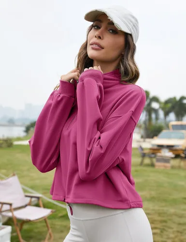 Vista 2 de Flygo Womens Half Zip Sweatshirts Stand Collar Activewear Running Workout Pullover Tops
