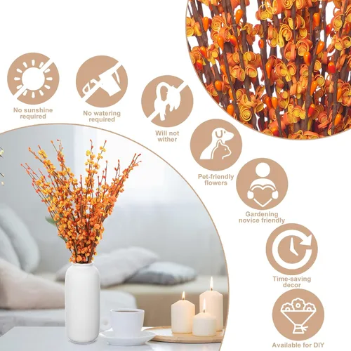 Vista 4 de Wootkey 10 piezas de flores artificiales de jazmín de tallo largo, color naranja quemado, jazmín otoñal, tallos florales de otoño para ramos
