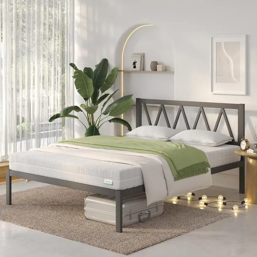 Vista 21 de Novilla Base de cama individual con cabecero, marco de cama de plataforma de metal, resistente, no necesita somier, soporte de listones de madera