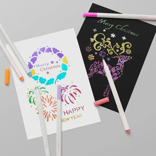 Vista 5 de YUANCHENG Rotuladores Metálicos, Juego de 12 Colores de Punta Fina para Papel Negro, Pintura en Roca, Huevo de Pascua, Calavera de Halloween