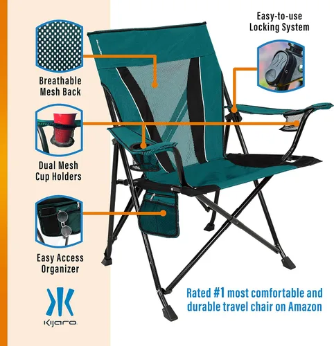 Vista 4 de Kijaro Silla de camping portátil XXL de doble bloqueo, soporta hasta 400 libras, disfruta del aire libre en una silla plegable versátil, silla