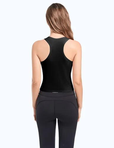 Vista 4 de Molasus Camiseta corta básica de algodón para mujer 4 piezas sin mangas espalda cruzada para deportes