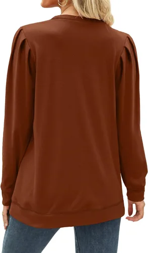 Vista 4 de Geifa Sudaderas para mujer, cuello redondo, manga abombada, suéteres ligeros