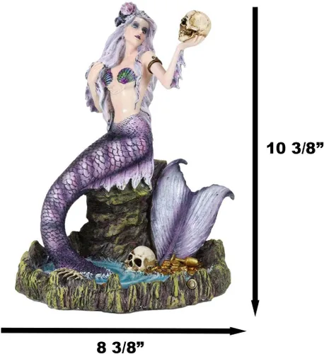 Vista 2 de Ebros Gift Nigromante grande de sirenas de los mares sirena gótica sosteniendo una calavera figura de 10.25 pulgadas de alto fantasía náutica