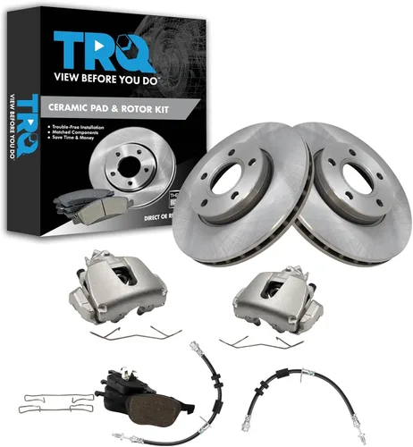 Vista 55 de TRQ Juego de pastillas de freno delanteras y rotores de cerámica, pinzas, mangueras, compatibles con Honda Odyssey 2005-2010