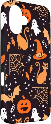 Vista 3 de Carcasa para iPhone 16 Halloween, calabazas, fantasmas, bruja, caramelo, maíz, murciélagos, calaveras