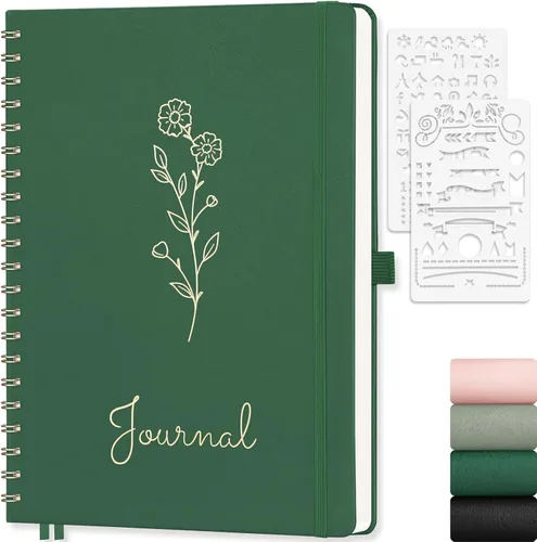 Vista 9 de EMSHOI Cuaderno de espiral con puntos, tapa dura de cuero, papel grueso de 3.53 oz/m², cuaderno de cuadrícula de puntos de 0.197 in para diario