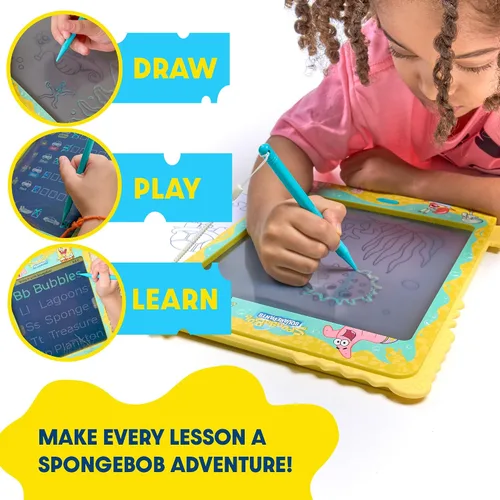 Vista 5 de Tableta de escritura LCD de Bob Esponja ScribblePop - Tablero de dibujo reutilizable y tarjetas de rastreo - Juguete educativo de viaje sin desorden