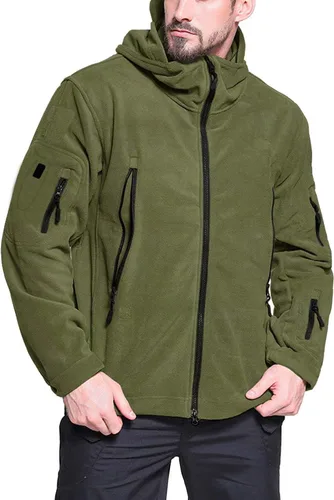 Vista 2 de BIYLACLESEN Chaquetas tácticas de forro polar Softshell para hombre con cremallera completa