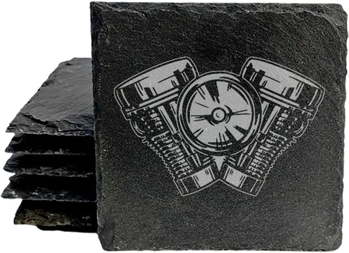 Vista 11 de Level Up Your Man Cave: Posavasos rústicos para los entusiastas de la motocicleta, pizarra redonda, juego de 4
