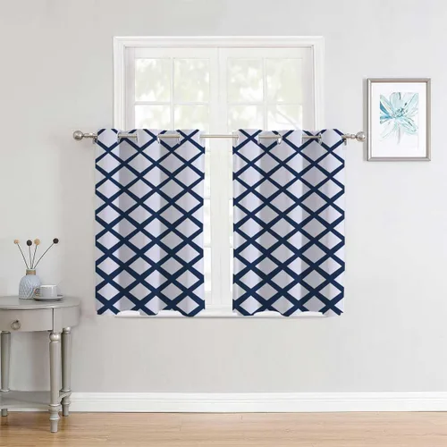 Vista 3 de Cortina para ventanas de sala de estar, con líneas geométricas azules, cortinas de pared modernas para Ventanas de Cuarto de 85 pulgadas de ancho
