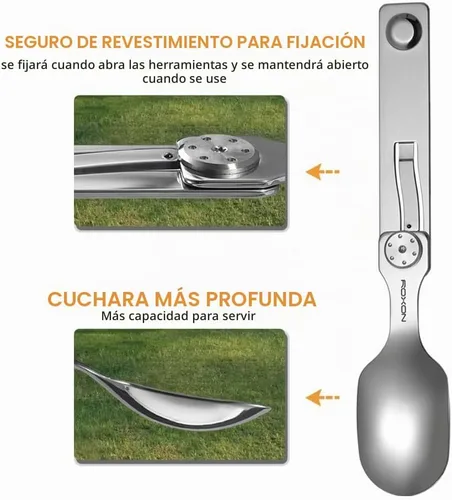 Vista 2 de Roxon C2 2 en 1 - Utensilio plegable desmontable para acampar con tenedor