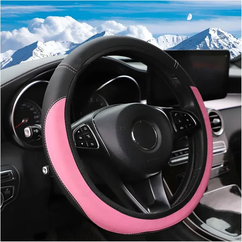 Vista 10 de Zpana Funda para volante de automóvil, de cuero elástico sin anillo interior, protector para volante de vehículo de 14.5 a 15 pulgadas, accesorios