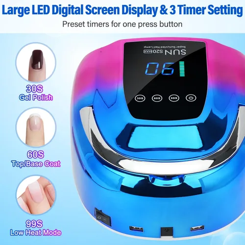 Vista 6 de Lámpara de uñas LED UV, inalámbrica, luz UV recargable portátil de 128 W para uñas de gel, secadora de luz de gel profesional con sensor automático