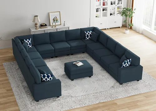 Vista 42 de Legend Vansen - Sofá seccional modular en forma de U con otomano, sofá de esquina reversible moderno para sala de estar (Antracita, 2+3 con otomano)