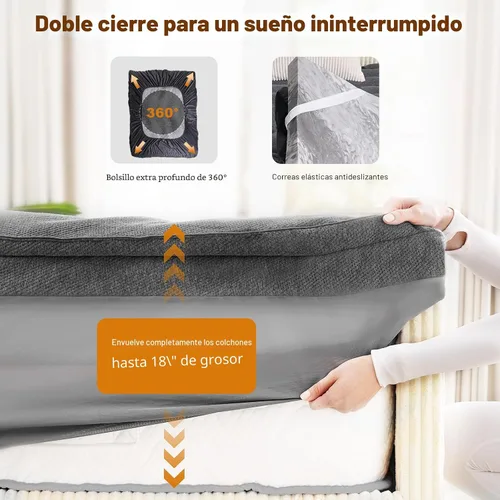 Vista 6 de HOMRELEXA Cubrecolchón de espuma viscoelástica de bambú de doble capa de 4 pulgadas, tamaño individual, funda de almohada acolchada suave de 2