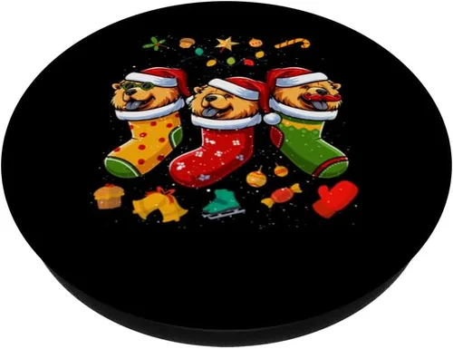 Vista 2 de Chow Chow Santa Claus Christmas Stocking Dog X-Mas Dogs PopSockets Standard PopGrip