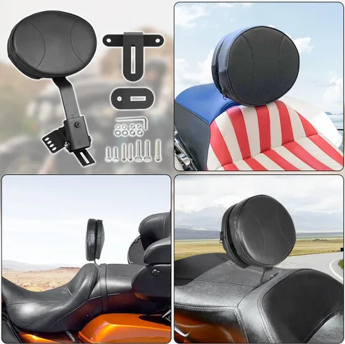 Vista 6 de Respaldo ajustable para conductor con barra de pasajero desmontable y almohadilla personalizada compatible con modelos Harley Touring de 1997-2024