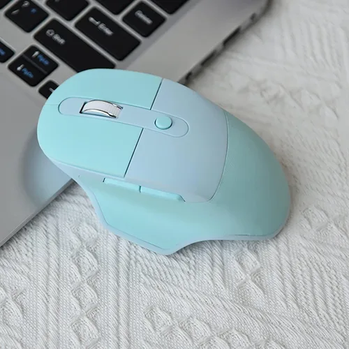 Vista 2 de Lomiluskr Ratón inalámbrico ergonómico de 2.4 G y Bluetooth de modo dual con cubierta de poliuretano, teclas sin sonido, colores dulces, compatible